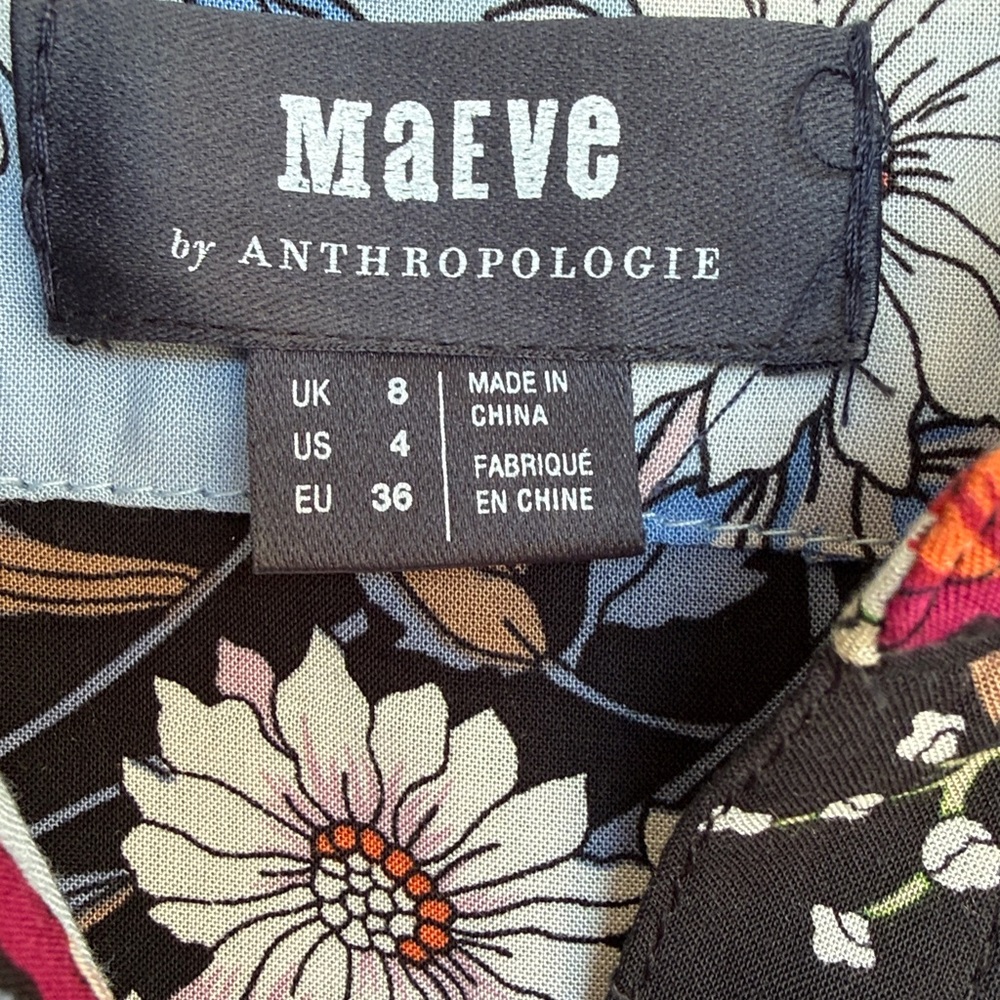 Anthropologie Maeve Leyster Blue Floral Shirt Dress Size 4 - Picture 3 of 9